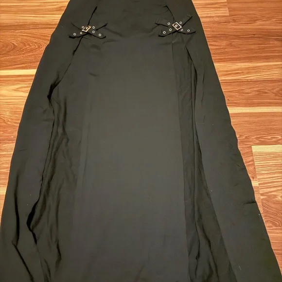 HALARA Black Maxi Skirt with Double Front Slits and buckle Accents - Picture 4 of 7